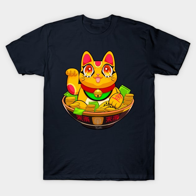 Cute Maneki Neko Ramen T-Shirt 4 T-Shirt by felixantosart